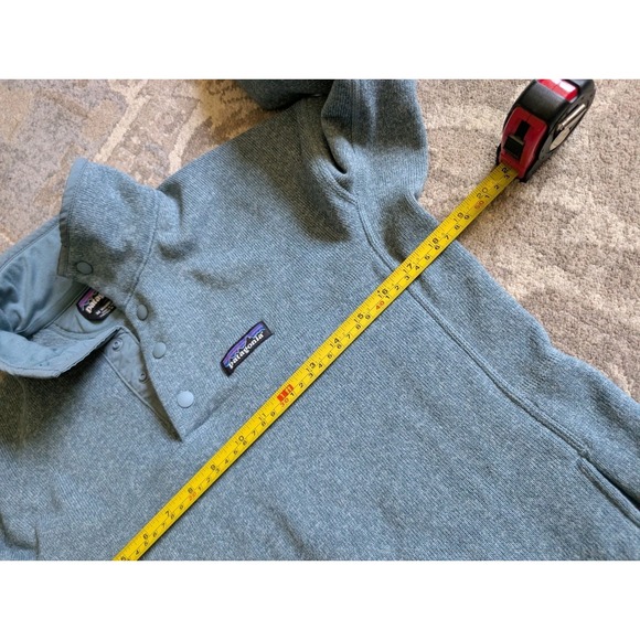Patagonia women's size M 1/4 snap Better Sweater Marsupial Pullover Blue Logo - Picture 7 of 12